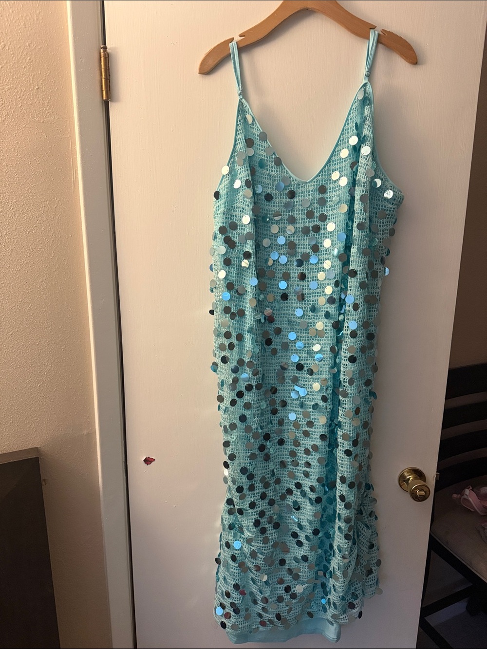 SHEIN Aqua Sequin Maxi Slip Dress